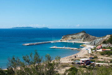 Fototapeta na wymiar The beautiful coastline in Ereikoussa, one of the Diapontia islands northwest of Corfu, Greece