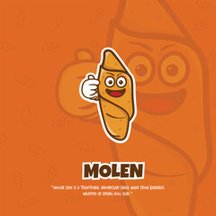 Mascot of molen that an indonesian street food with raising heart's finger for street food template