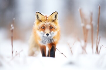 Fototapeta premium fox with vibrant orange coat stark against the snow