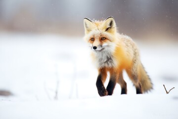 Fototapeta premium fox with vibrant orange coat stark against the snow