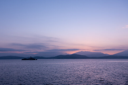 The sea view while travelling by ferry from Corfu to the Diapontia islands, early in the morning