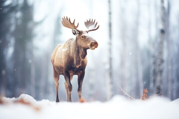 moose standing in blizzard conditions