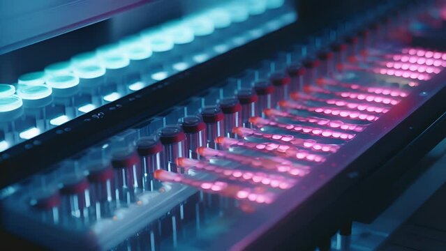 Moving on, we see a detailed shot of a gene sequencing machine, which plays a crucial role in generating vast amounts of data for bioinformatics analysis.