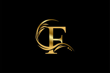 
Gold letter F logo design with beautiful leaf, flower and feather ornaments. initial letter F. monogram F flourish. suitable for logos for boutiques, businesses, companies, beauty, offices, spas, etc - obrazy, fototapety, plakaty