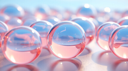 Transparent spheres with pink reflections.