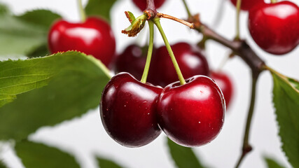 Ripe cherry in closeup on a white background