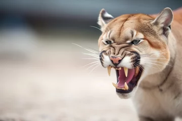 Foto auf Acrylglas snarling cougar showing teeth © studioworkstock