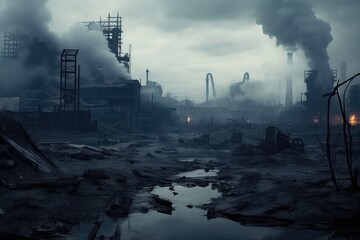 Ruins of a very heavily polluted industrial factory, place was known as one of the most polluted...