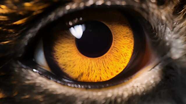 A detailed shot of a nocturnal animals eyes, dilated and adjusted to the constant artificial light they are exposed to, demonstrating how light pollution disrupts natural circadian rhythms
