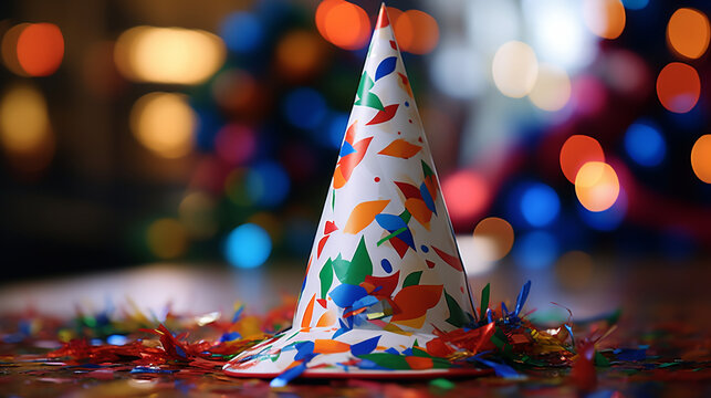 party hats and confetti HD 8K wallpaper Stock Photographic Image 