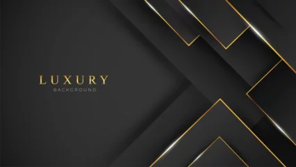 Foto op Plexiglas Realistic Luxury Abstract Background with Golden Lines. Deluxe and Elegant Background Design Vector Illustration. Black Backdrop in 3d Style. © SachinGusain