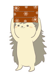 お節を持つハリネズミのイラスト