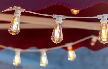 Decorative light bulbs in a cafe