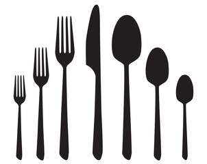 siluette spoon, fork and knife eps 10 - obrazy, fototapety, plakaty