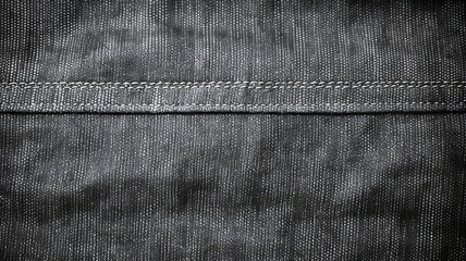 Top view, vintage gray denim texture with stitched seams.