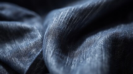 Side view, close up of a textured featuring blue denim jeans with distinctive creases. fabric texture samples background. - obrazy, fototapety, plakaty