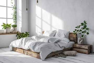 Minimalistic bedroom with filled with natural light