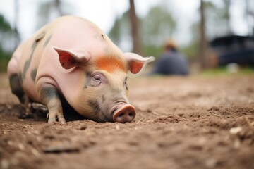 potbellied pig pawing at ground