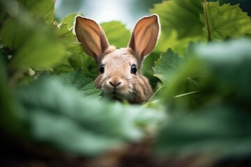 rabbit amidst kale leaves - obrazy, fototapety, plakaty