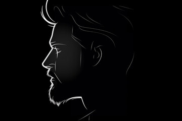 Simple and minimalist man face silhouette sketch illustration. Side view of simple man face portrait background with copy space. Ink and paint lines style
