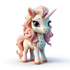 Cute young unicorn on white background.