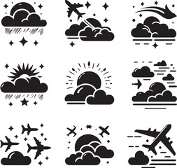 Set of silhouette flat style clouds sky elements vector illustration
