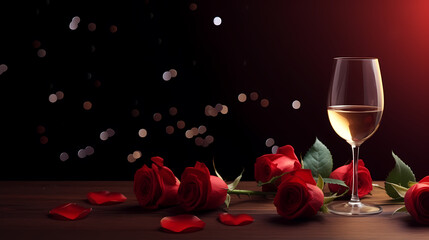 Valentine's Day background featuring wine, roses and space for private messages, white background