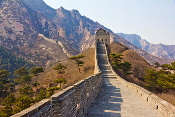 Jiumenkou (Shanhaiguan pass) Great Wall is located at the border shared by Liaoning and Hebei Provinces in China. - obrazy, fototapety, plakaty