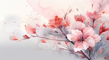 Watercolor art background vector. Wallpaper design with winter flower paint brush line art..