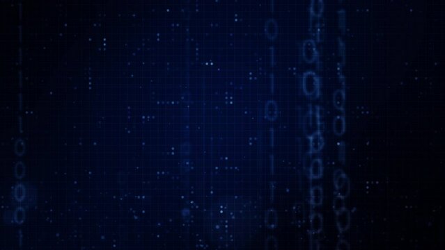 hexagon shape with abstract geometric moving motion particles data binary code for technology futuristic background design. Clean hexagonal digital element pattern with empty space animation video.