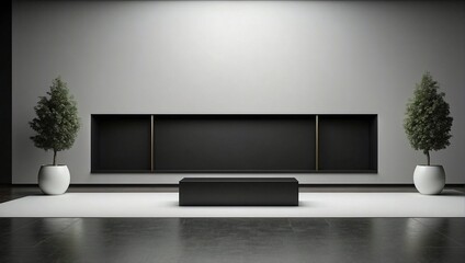 Empty tv room interior with black and gray. Modern minimalist background for product presentation
