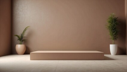 Beige podium background for cosmetic product display, presentation and advertisement. Minimalist clean empty room