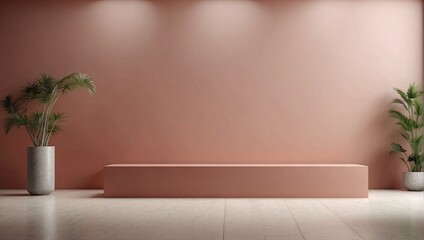 Pink podium background for cosmetic product display, presentation and advertisement. Minimalist clean empty room