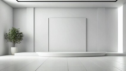 White podium background for cosmetic product display, presentation and advertisement. Minimalist clean empty room