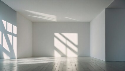 Empty room with grey walls and light shadow from the window, seen from the front. Modern minimalist background for product presentation or display