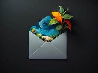 letter with nature design, black background, isolated for design 