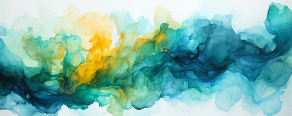 Fototapeta na wymiar Watercolor splashes of yellow, blue and green colors on a white background