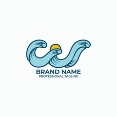 vector letter w wave sea logo