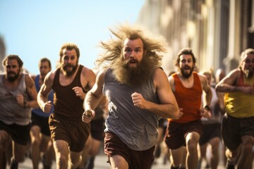Group of people running in the city. Healthy lifestyle and sport concept, A group of men runners...