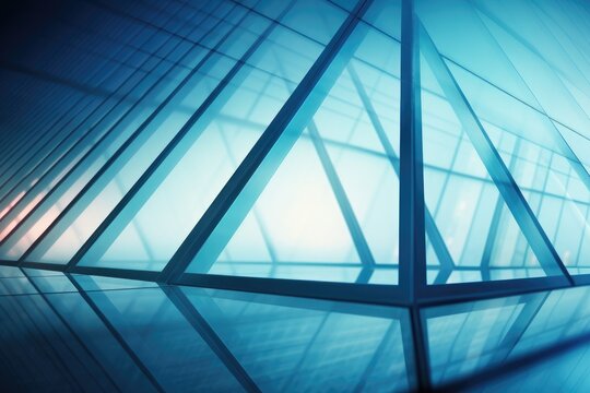 Abstract blue background with glass windows. 3d rendering toned image double exposure, Architecture and construction glass material background, AI Generated