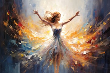 Beautiful young woman in a long dress with flying hair in the wind, ,Beautiful abstract dancer...