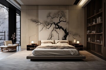 Modern bedroom interior design. 3D Rendering. Wallpaper, Bedroom Design Ideas, AI Generated