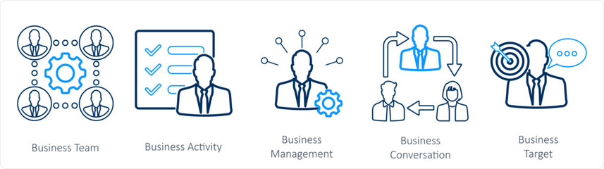 A set of 5 mix icons as business team, business activity, business management