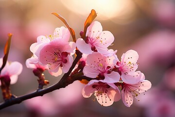 cherry blossom in spring, pink flowers on a tree branch, Cherry blossom in spring, a macro photo with shallow depth of field, AI Generated - Powered by Adobe
