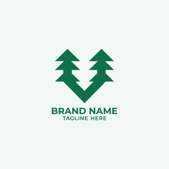 Minimalist Letter V pine tree Modern style logo vector