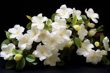 Bouquet of white jasmine flowers on a black background, Beautiful jasmine white flowers, AI Generated