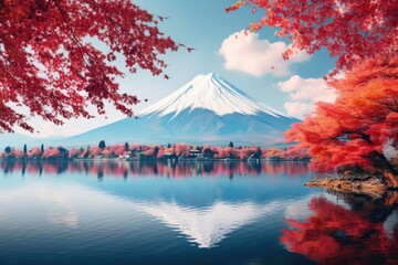 Mount Fuji and Cherry Blossom at Kawaguchiko lake in Japan, Beautiful Fuji mountain and lake...