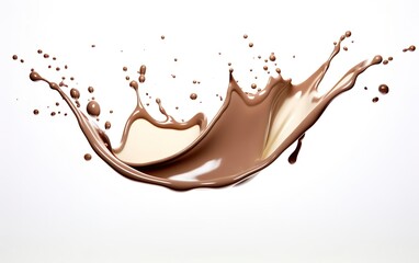Chocolate milk splash 3d isolated on white background. Sweet liquid product banner. AI Generative.