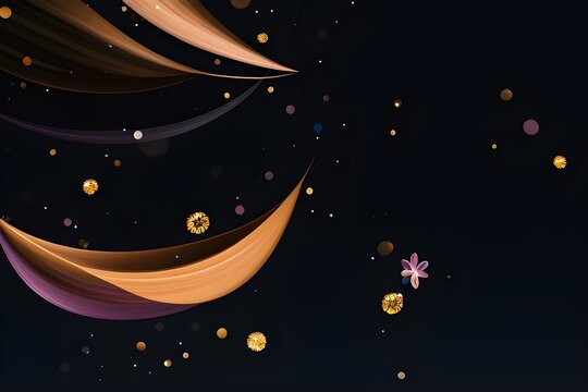 illustration of an background with dancing and glowing bubbles and petals