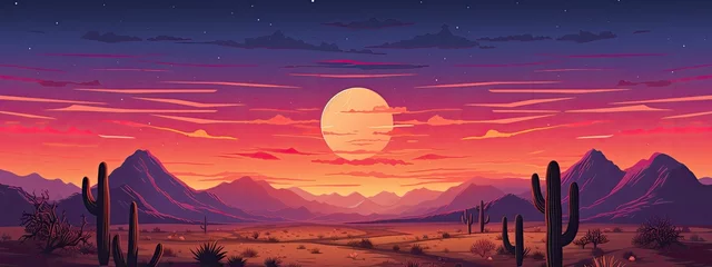 Poster night desert landscape with rock and full moon © Александр Alexander